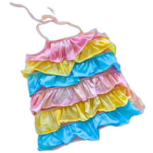 Ann Loren 10 Girl's top  cute shirt, kid party rainbow tie-dye ruffle halter